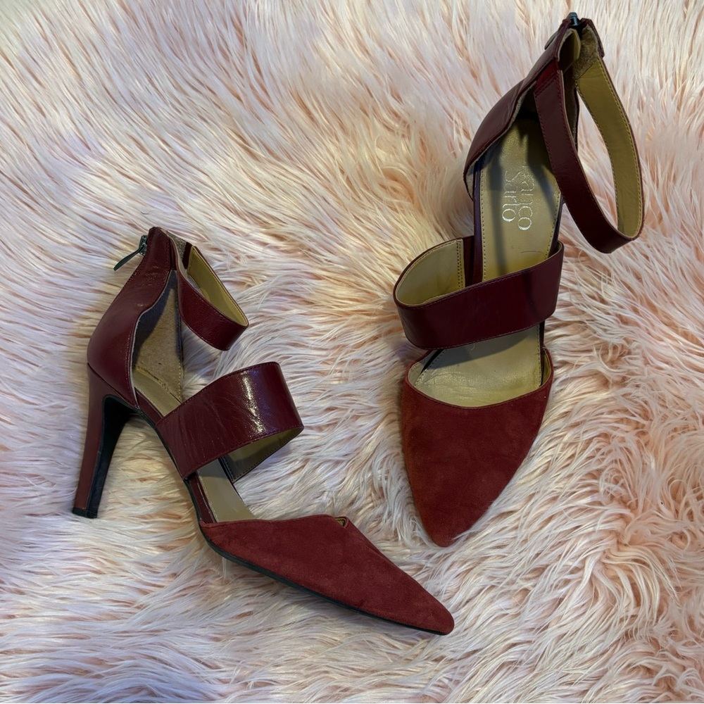 Franco Sarto Maroon Red Leather Upper Alysia Strappy Heels Size 10